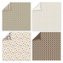 Four fabric swatches with different patterns on a white background