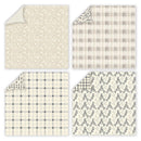 Collection of four fabric swatches with different patterns on a white background
