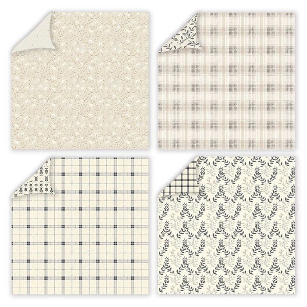 Collection of four fabric swatches with different patterns on a white background