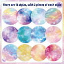 Pastel galaxy pattern stickers with text indicating 12 styles and 2 pieces each.