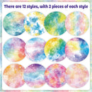 Pastel galaxy pattern stickers with text indicating 12 styles and 2 pieces each.