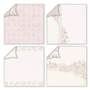 Set of four floral and patterned paper sheets on a white background