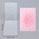 Two textured paper sheets with measurements on a gray background