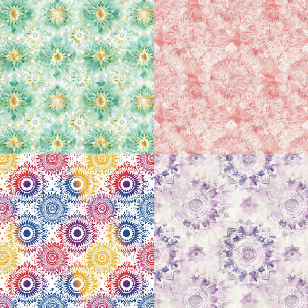 Four different floral patterned backgrounds in various colors.