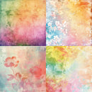 Four colorful floral and abstract backgrounds arranged in a grid.
