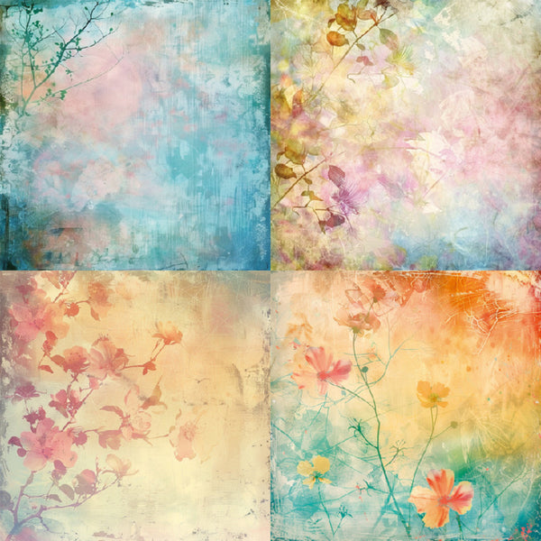 Four floral textured backgrounds in pastel colors