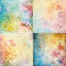 Four different watercolor-style floral patterns in pastel colors.