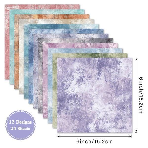 Set of 12 different textured paper sheets with dimensions and design count displayed.