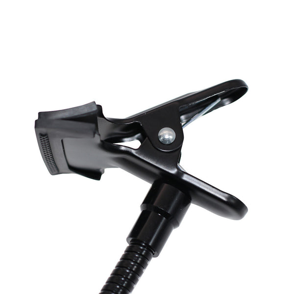 Black microphone clip on a white background