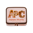 Embroidery-themed sticker bag with 'Alphabet Weaving' and sunflower design on a white background