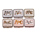 Set of six 'Alphabet Weaving' kits with decorative letter designs on a white background.