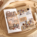 Decorative greeting card with floral letter designs on a textured surface