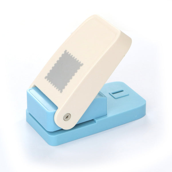 Small blue and beige device on a white background