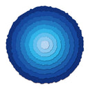 Blue circular design with concentric rings on a white background
