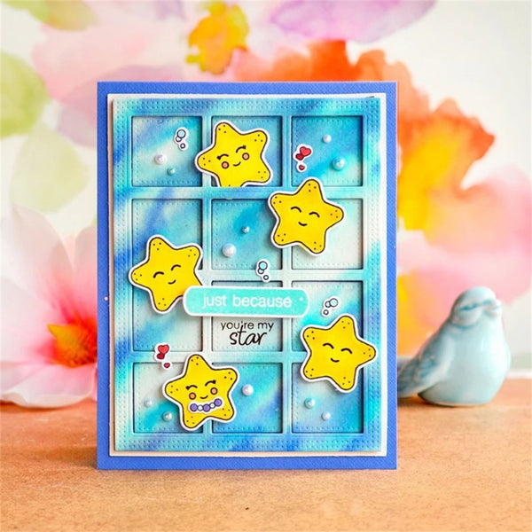 Decorative star-shaped product with a blue frame and colorful background