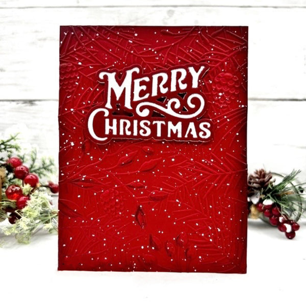 Red Christmas card with 'Merry Christmas' text on a white background