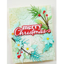 Christmas card with decorative text and floral elements on a textured background