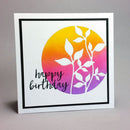 Greeting card with colorful gradient design and 'happy birthday' text on a gray background