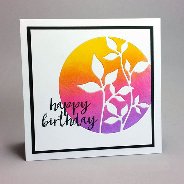 Greeting card with colorful gradient design and 'happy birthday' text on a gray background