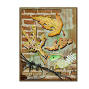 Decorative card with leaf designs and 'Good Luck' text on a textured background