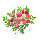 Colorful bouquet of flowers with green leaves on a white background