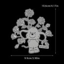 Metal cutting die with teddy bear and roses design on a black background