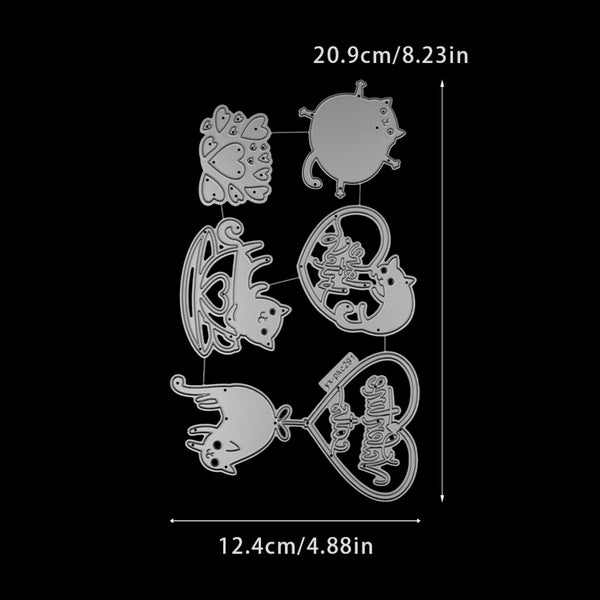 Set of metal cutting dies with dimensions indicated on a black background