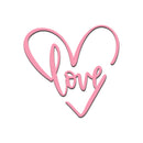 Pink heart-shaped outline with the word 'love' inside on a white background