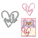 Metal die cut with 'love' design and a card featuring cartoon animals holding a heart.