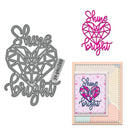 Metal cutting die with 'Shine Bright' design and a completed card with the same design.