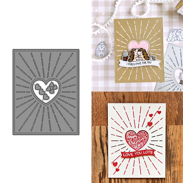 Collage of three greeting cards with heart designs on a white background.