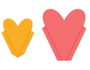 Two heart-shaped objects, one yellow and one pink, on a white background.