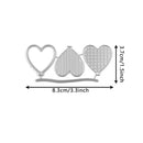 Metallic tiara with heart designs and measurements on a white background