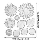 Set of floral and leaf-shaped metal cutting dies with dimensions indicated.