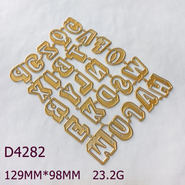 Gold metal letters and numbers on a white background
