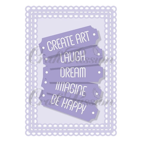 Decorative card with motivational phrases on a light purple background