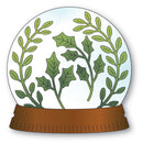 Decorative snow globe with green leaf design on a white background