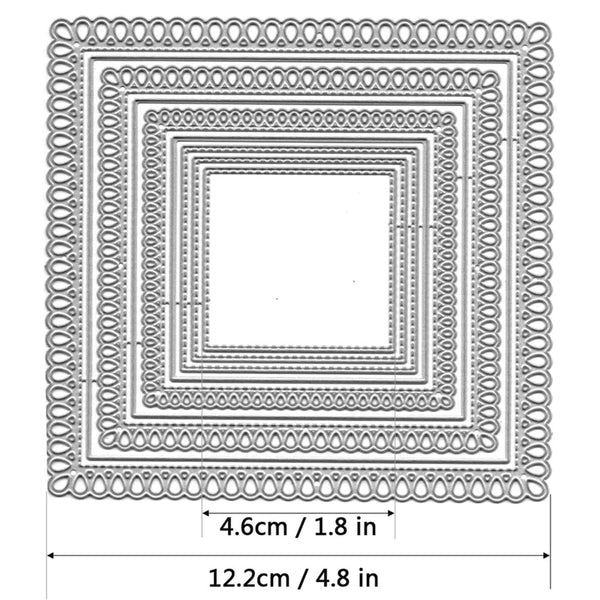 Decorative square frame with intricate patterns and measurements on a white background