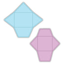 Two geometric shapes, one blue and one pink, on a white background