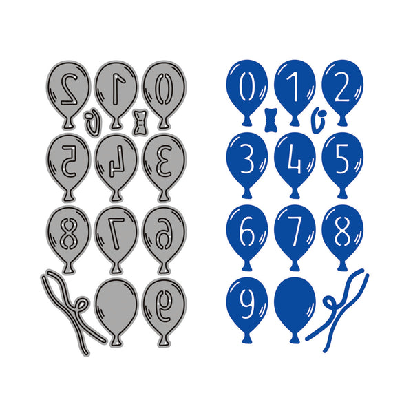 Illustrations of balloons with numbers on a white background