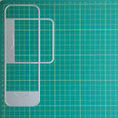 Two phone case mockups on a green grid background