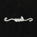 Decorative white word 'love' with heart symbols on a black background