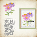 Floral stamp set with pink and purple flowers on a textured background