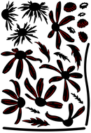 Black and red floral and leaf designs on a white background