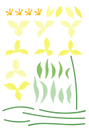 Illustration of yellow flowers with green leaves on a white background