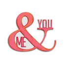 Emblem with 'me' and 'you' text inside an ampersand on a white background