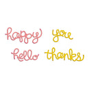 Text 'Happy Hello' in pink and 'You're Thanks' in yellow on a white background