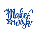 Blue 'Make a Wish' text with star decorations on a white background