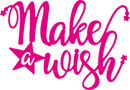 Pink 'Make a Wish' text with star decorations on a white background