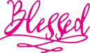 Pink 'Blessed' text on a white background